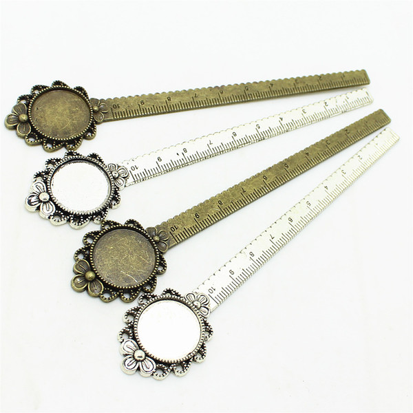 Sweet Bell two color Alloy Cameo Round flower ruler Bookmarks 28*138mm(Fit 20mm) Round Cabochon Settings A4214