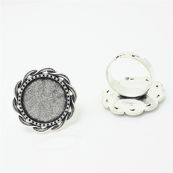 Sweet Bell (Fit 18m Dia) Flower Adjustable Ring Blanks Cabochon Rings Settings Antique Silver Zinc Alloy Jewelry J2033