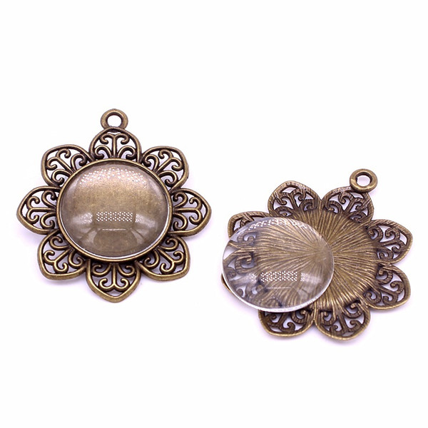 Sweet Bell Vintage Filigree Jewelry Findings 44*50mm(Fit 25mm dia) Fit Jewelry Diy + Clear Glass Cabochons A4127-1