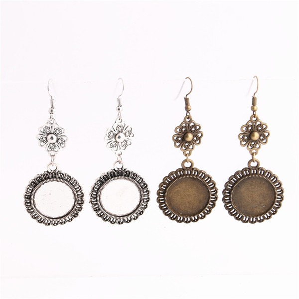 SWEET BELL 12pcs/lot Metal Alloy Zinc Flower Charm Fit round 20mm Cabochon Pendant set Drop Earing Jewelry Making C0843