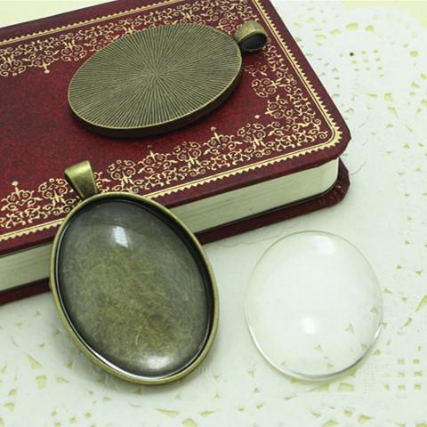 Sweet Bell Antique Bronze Oval 30*40mm Cabochon Pendant Settings + Clear Glass Cabochons D008