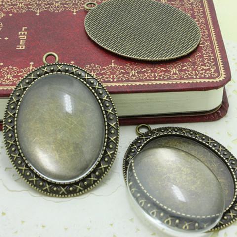 Fast Shipping Sweet Bell wholesale Antique Bronze Oval 30*40mm Cabochon Pendant Settings + Clear Glass Cabochons D0215