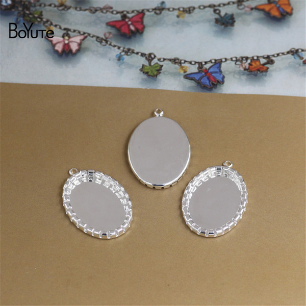 BoYuTe 20Pcs 18*25MM Oval Cameo Cabochon Trays Silver Plated Diy Jewelry Pendant Blank Base Parts Accessories