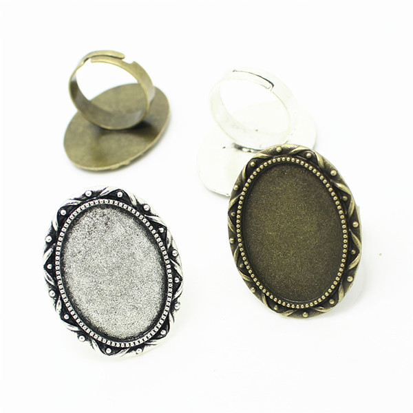 Sweet Bell Fashion Vintage Adjustable Ring Bases Blanks 24*31mm (Fit 18*25mm Dia) two color Cabochon Rings J2029