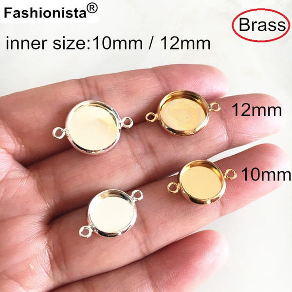 Fashionista NEW - 30 pcs Brass Base Connectors,Blank Base Settings For Cabochon,Gold-color / Silver-color,10mm,12mm,For Jewelry