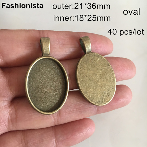 Fashionista - 40 pcs 21*36mm-18*25mm Antique Silver/Bronze Oval Cameo Cabochon Base Setting Pendants Charm Pendant Tray