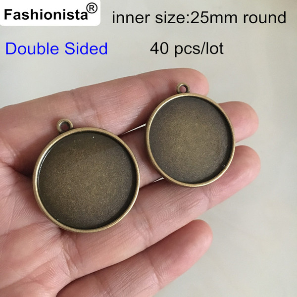 40 pcs Big Round Metal Base Settings For 25mm Cabochon - Antique Bronze Pendant Trays,Handmade Base Mountings, Vintage Findings