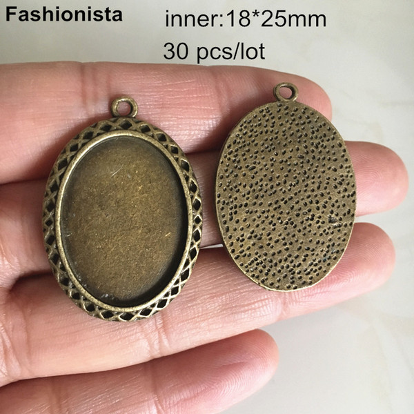 Fashionista - 30 pcs/lot Oval Pendant Tray Antique Bronze Cab Settings Match 18*25mm Cameo Cabochon Jewelry Making Supplies