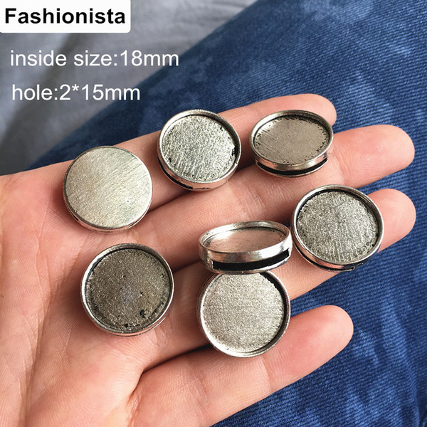 50pcs Antique Silver Tone Round Bracelet and Necklace Slider Beads,Base Setting Tray Bezel,For 18mm Cabochon/Picture/Cameo