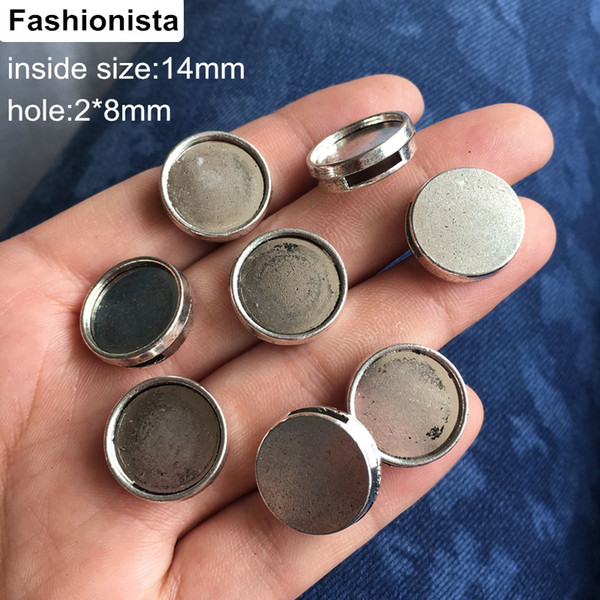 60pcs Antique Silver Round Bracelet and Necklace Slider Beads,Base Setting Tray Bezel,For 14mm Cabochon/Picture/Cameo