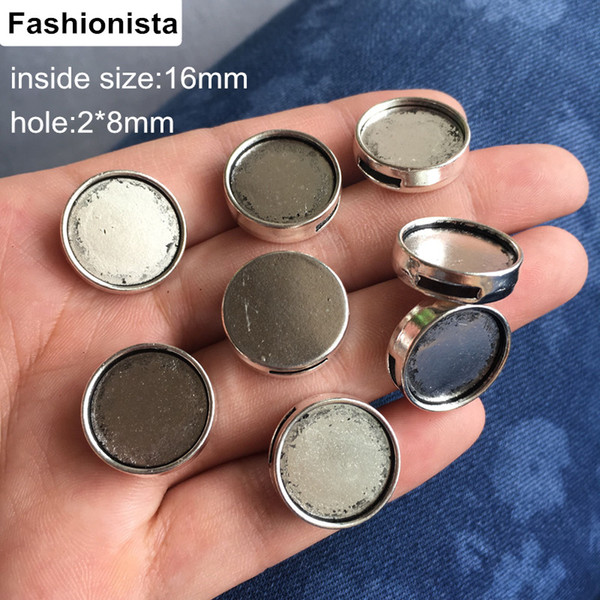 50pcs Antique Silver Tone Round Bracelet and Necklace Slider Beads,Base Setting Tray Bezel,For 16mm Cabochon/Picture/Cameo