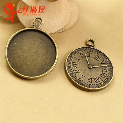 28MM Fit 25MM Antique Bronze The time gem bottom bracket bottom bracket, Greek numerals clock charm blank, watch pendant trays