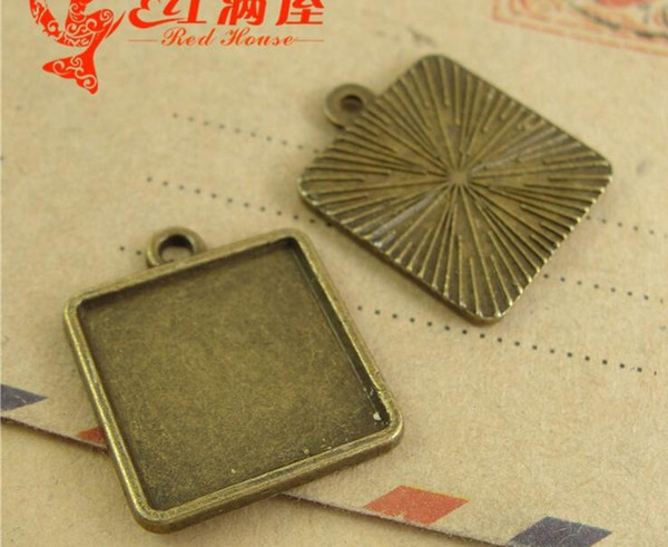 18MM Fit 15MM Antique Bronze Zinc alloy Retro bottom bracket accessories handmade square metal blank tray DIY jewelry wholesale