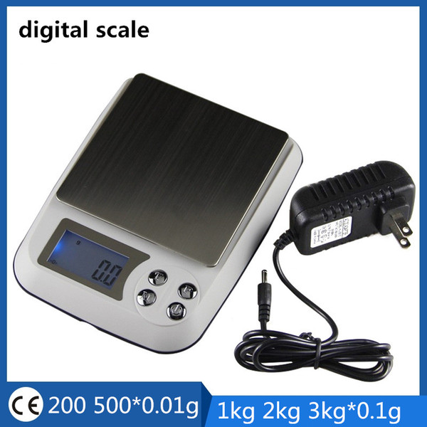 Mini 200/500g x 0.01g /1kg 2kg 3kg x0.1g Portable Electronic Digital Pocket Jewelry Scale Balance Pocket Gram LCD Display With power Cable