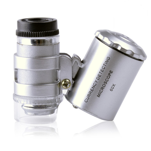 Mini pocket 60 times magnifying glass microscope with ultraviolet light and LED light collection an indispensable tool with retail box