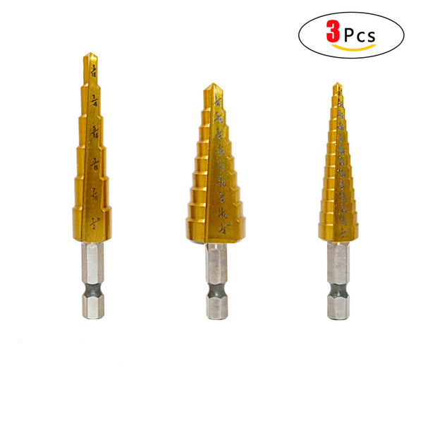 Metal Drill Bit Set High Speed Steel Step Drill Bits 3pcs Woodworking Automatic Center Punch Multiple Hole Cutter Kits