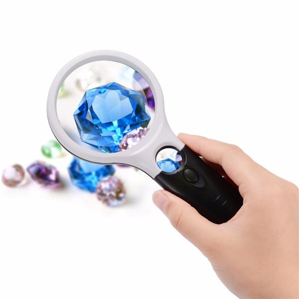 3X 45X Bifocal Double Lens Handheld Illuminated Magnifier Magnifying Glass Loupe with 3 LED Lights F584