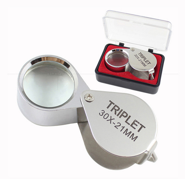 Mini 30x21mm Loupes Jewelry Diamond Magnifiers Magnifying Glass Ingenious portable Loupe Magnifier Silver color with retail box WCW140