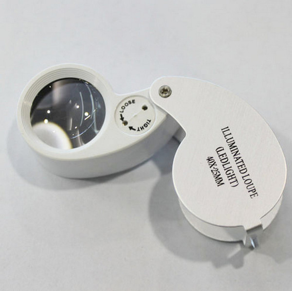 200pcs/lot 40x 25mm Glass Magnifying Jeweler Magnifier Eye Jewelry Loupe Loop tz Lights Led Light #64111