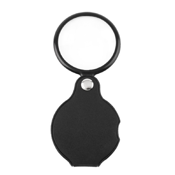 Pocket Mini Black 50mm 5x Hand-Hold Reading Magnifying Leather case Magnifier Lens Glass Foldable Jewelry Loupes Tools