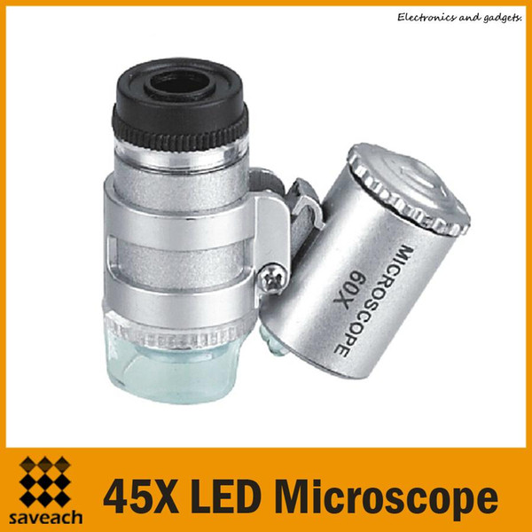 Silver 60X 2 LED Mini Pocket Microscope Magnifier Jeweler Loupe, Loupes Magnifiers High Quality Free Shipping