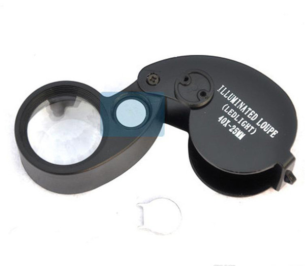 Folding 40X 25mm Glasses Magnifier Jewelry Watch Compact Lupa Led Light Lamp Magnifying Glass Microscope Lupas De Dumento Loupe