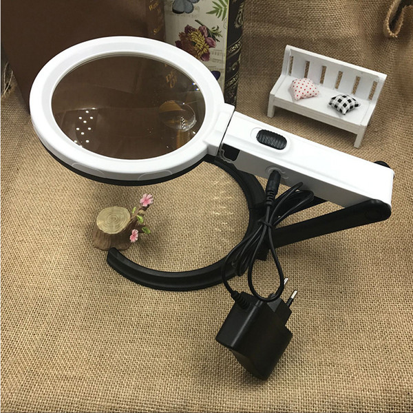 2X/ 5X Foldable Magnifier Glasses Lens Table Desktop Lamp Loupe Magnifying Glass LED Lights EU/US Plug Handheld Acrylic Lens round flat plug