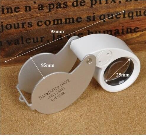 100pcs Magnifier Magnifying Glass 40X 25MM Lens Jewelers Loupe Light Handheld With LED Lamp Magnifying Glass Microscope Lupas De Dumen