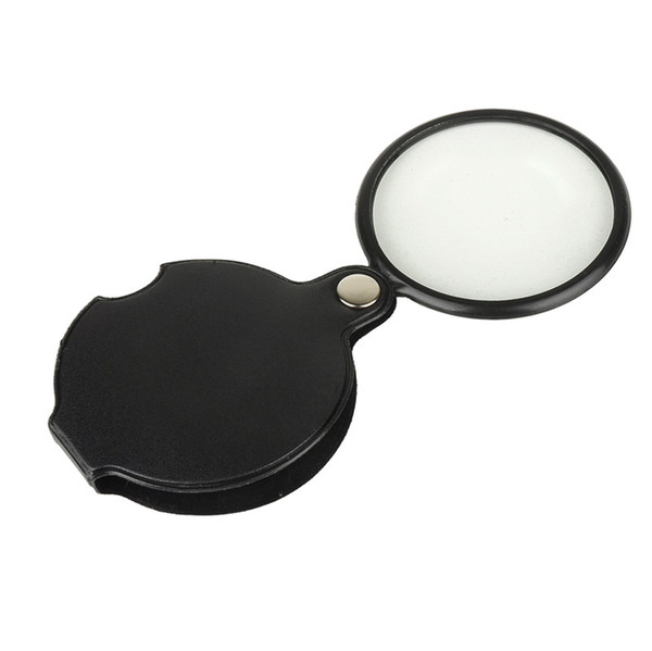 Practical Black 50mm 5x Hand-Hold Reading Magnifying Leather case Magnifier Lens Glass Foldable Jewelry Loupes Tools