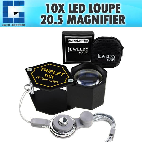 GEM-250 10x Magnification Jewelery Loupe, 20.5mm Triplet Lens Achromatic Optical Glass Metal (Aluminum) Body Black Frame Hexagonal Design Ki