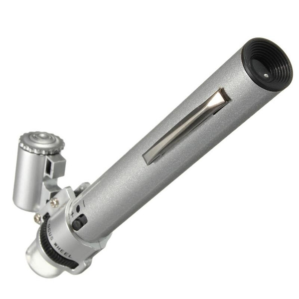 Silver 100X Microscope for Pocket LED Light Jewelry Magnifier 10X Lens Loupe Glass Watch Repair Tool