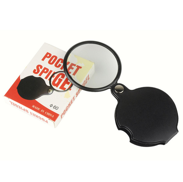 Portable Mini Black 50mm 5x Hand-Hold Reading Magnifying Leather case Magnifier Lens Glass Foldable Jewelry Loupes Tools