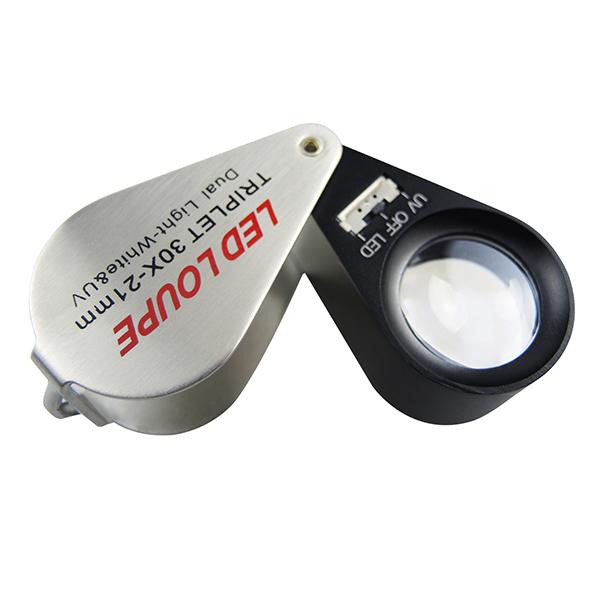 GM31 30x Jeweler Loupe 21mm Lens Diameter Magnifier with LED and UV Lighthing, Round Body Magnifyng Kit