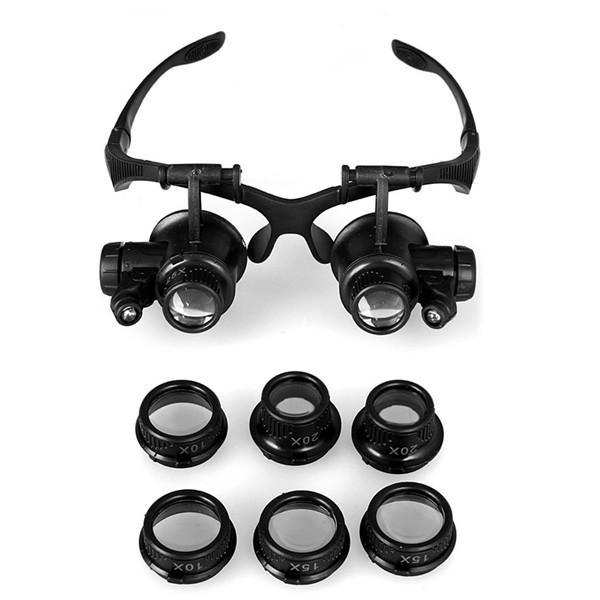 Magnifying Glasses Resin Lupa 10X 15X 20X 25X Eye Jewelry Watch Repair Magnifier Glasses With 2 LED Lights New Loupe Microscope F588