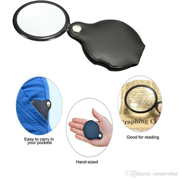 Portable Mini 50mm 10x Magnifier folding Hand-Hold Reading Magnifying Lens Glass Foldable Jewelry Loop Jewelry Loupes Black fast shipment