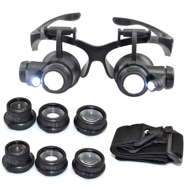 Headband Eyewear Watch Repair Watchmaker Magnifier Loupe Jeweler Magnifying Glasses Tool Set With Lamp LED Light 10X 15X 20X 25X