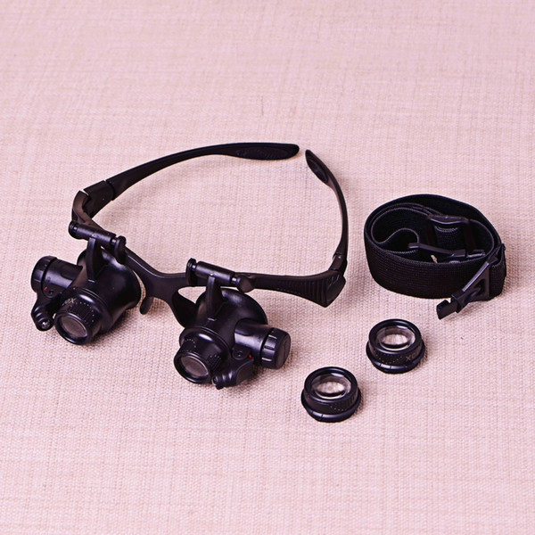 Wearing glasses goggles type double LED lamp with a magnifier antique jewelry watch repair 4 convertible lens