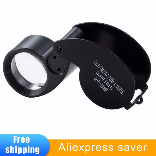 40x 25mm Jewelers Eyes Optical Glass Loupe Magnifier Magnifying LED Light Mini Lupa Plastic Handheld Lens Loep Opvouwbaar