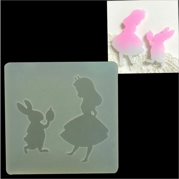 DIY Handmade Alice Girl and rabbit transparent Clear Epoxy Pendant mold Phone Decoration tools cake Fondant decoratings tools