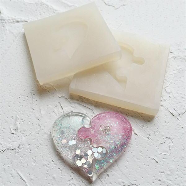 Puzzle Heart Shape Silicone Mold Casting Love Epoxy Resin Mould For DIY Polymer Clay Jewelry Pendant Beading Decorating