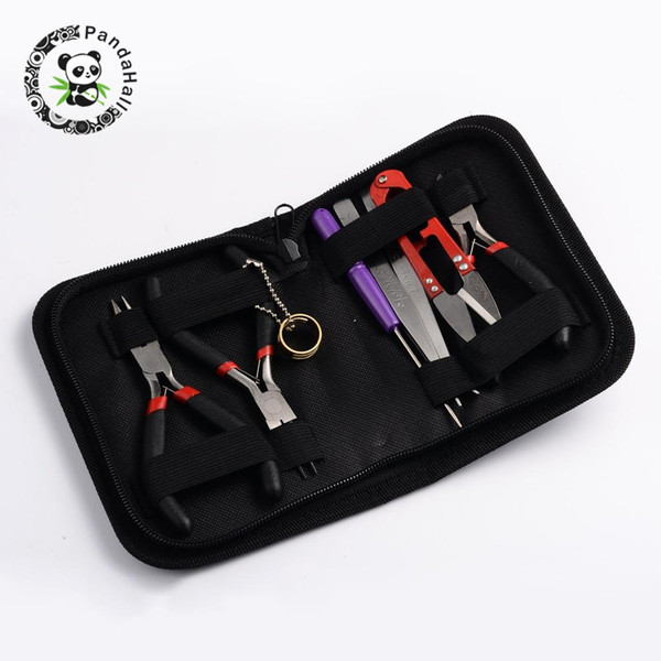 8PC/Set Jewelry Tools with Plies and Scissor Beading Tool Kit for Jewelry Making DIY Tools Package Beaders Black 155x110x35mm