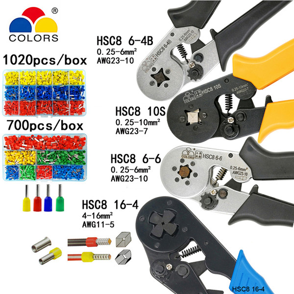 HSC8 10S 0.25-10mm2 23-7AWG HSC8 6-4B/6-6 0.25-6mm2 HSC8 16-4 crimping pliers electric tube terminals box mini brand clamp tools