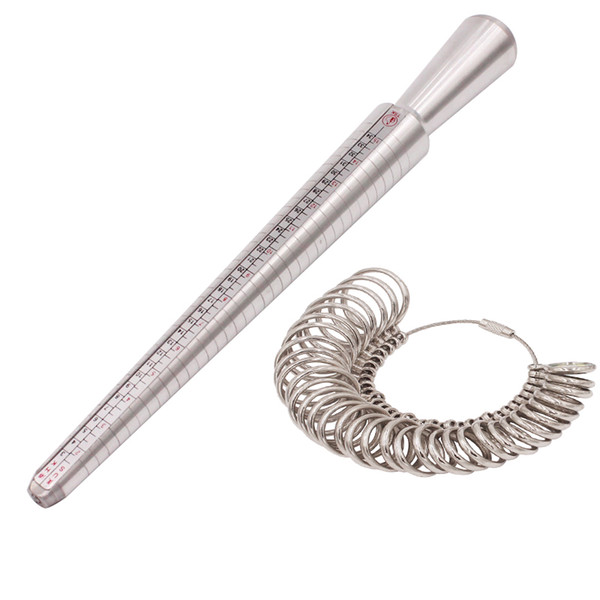 Aluminium Ring Sizer Mandrel Finger Sizing Measuring Stick and Stainless Iron Ring Sizer Guage Set 0-13 Jewelry Tools