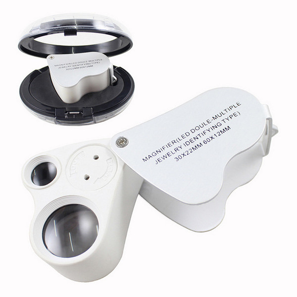 Mini Jewelry Loupes 30x 22mm 60x 12mm Jewelry Loupe Dual Glass Magnifier With LED Light Folding Microscope Magnifiers Loupes