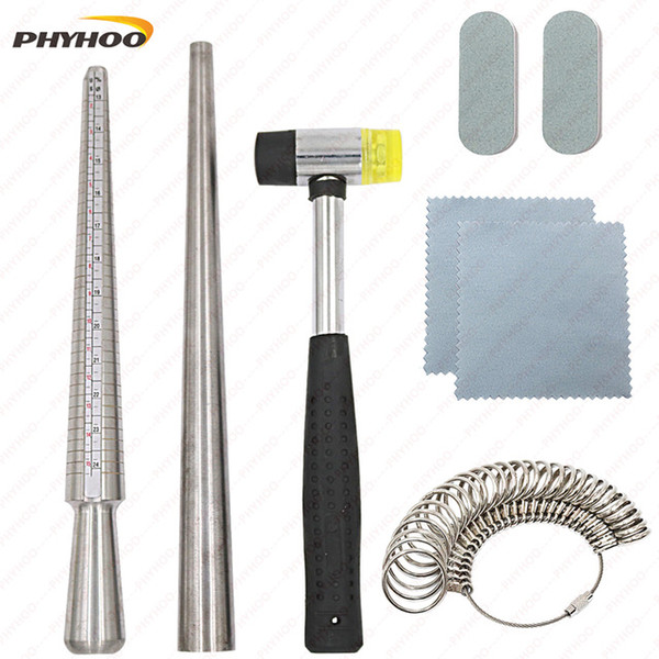 Jewelry Tools 4pcs Set Ring Enlarger Stick Mandrel Handle Hammers Ring Sizer Finger Measuring Stick