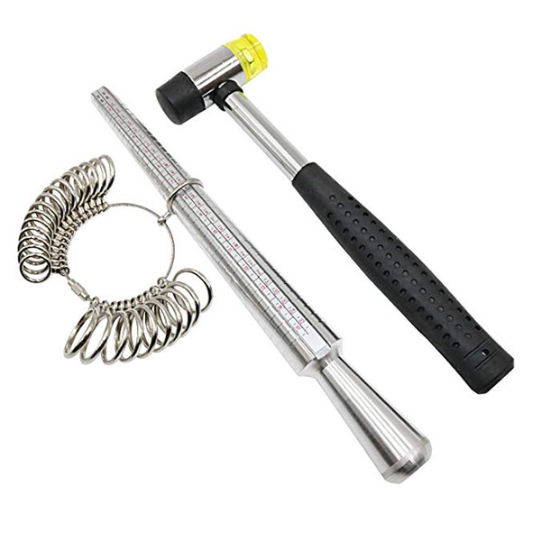 Metal Ring Mandrel Sizer Gauge Set with Jewelers Rubber Hammer Mallet Finger Sizing Tools Rings Size Measurements UK Sizes A-Z Steel Jewell