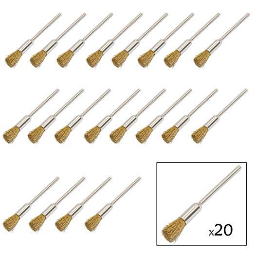 20 PC Brass Wire Brushes Pen Wheel for Dremel Die Grinder Accessories Rotary Tools Polishing Buffing Clean Wheels Shank 2.35mm