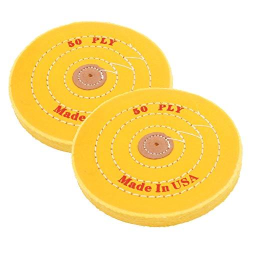 Yellow Soft Cotton Bench Grinder Buffing Polishing Wheel with Arbor Hole Jewelers Rotary Tools (6 Inch-50 Ply)