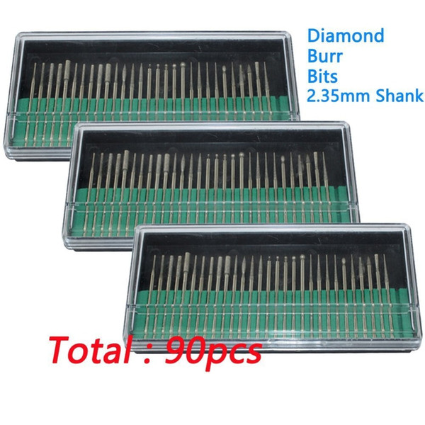 90Pcs Diamond Burr Bits Drill Glass Gemstone Metal for Dremel Craftsman Rotary Tool 2.35mm Shanks w/ Box Tip