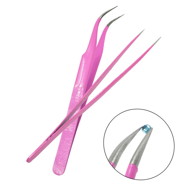 Straight+Curved Eyebrow Eyelash Tweezers Nail Art Tools Pink Nipper for Picker Rhinestone Decorations Sticker Tools e311/FB-T